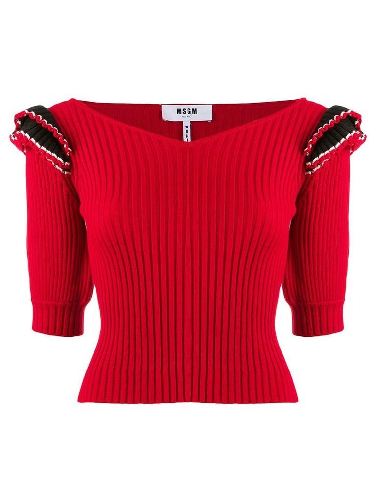 MSGM frill-shoulder knitted top - Red