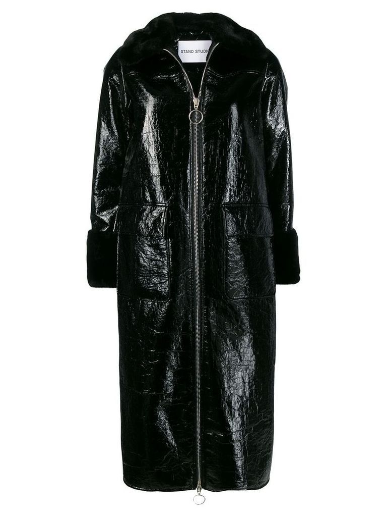 Stand Studio faux fur trimmed coat - Black