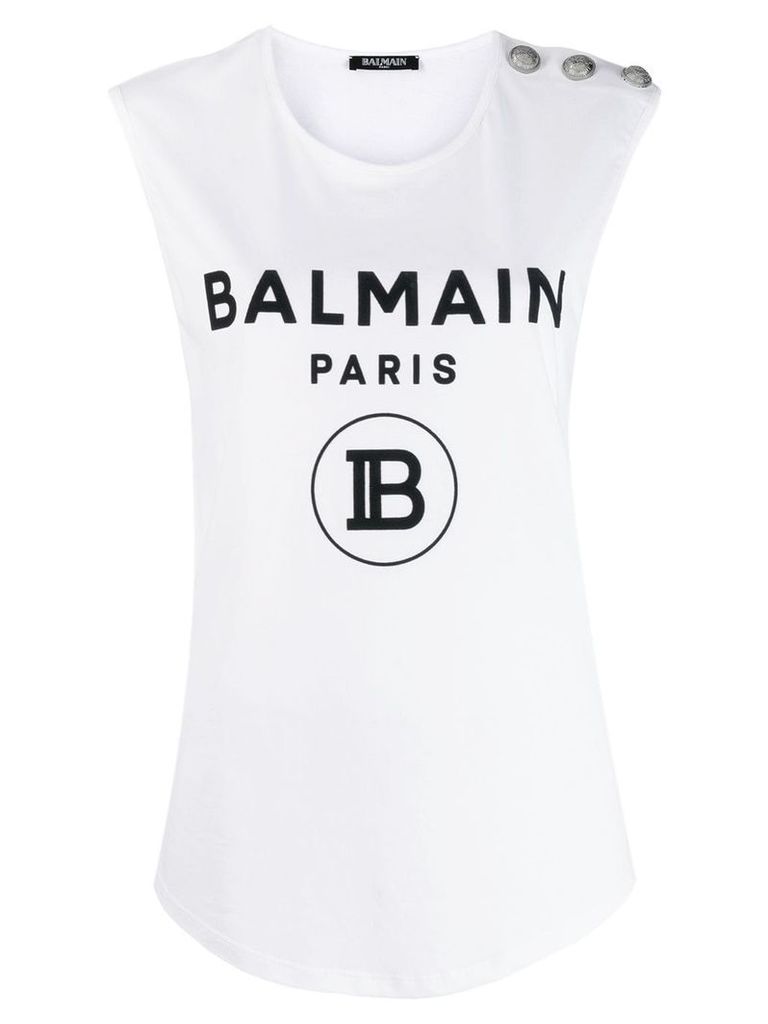 Balmain logo printed tank top - White