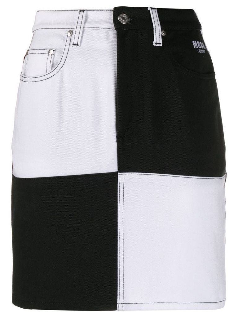 MSGM checkered print denim skirt - White