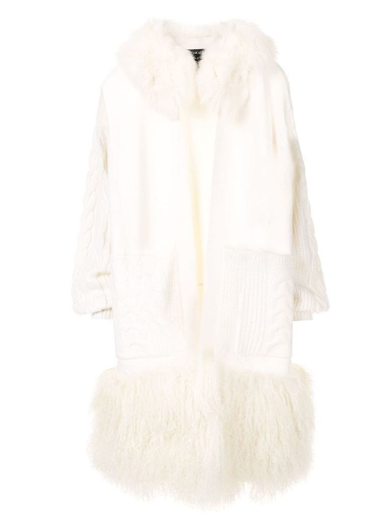 Izaak Azanei faux fur trimmed cardi-coat - White