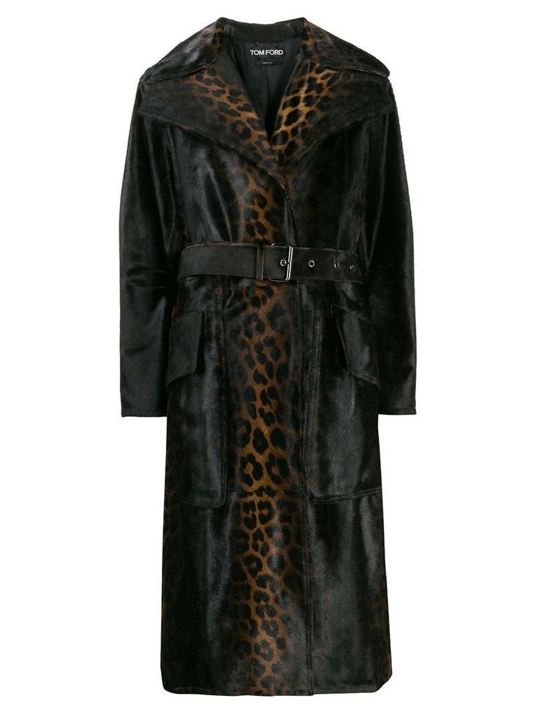Tom Ford leopard print belted coat - Brown