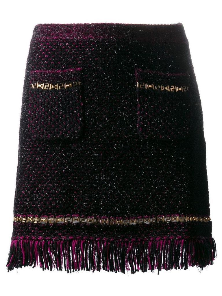 Versace metallic threading fringed woven skirt - Black