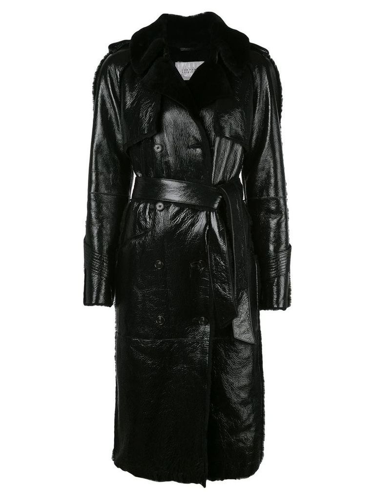 Common Leisure patent belted double-breasted trench - Black