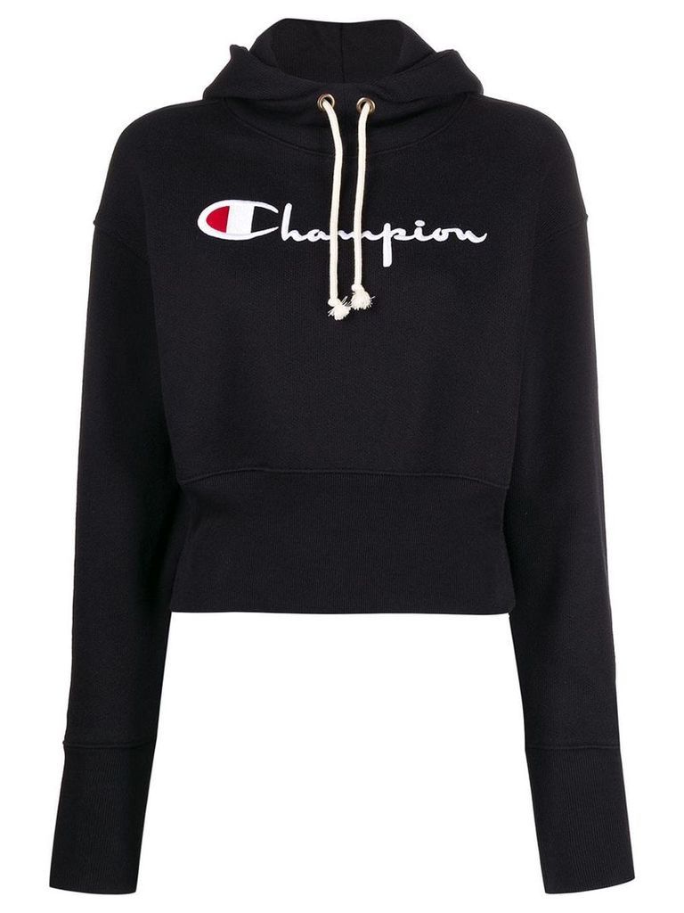Champion embroidered logo cropped hoodie - Black