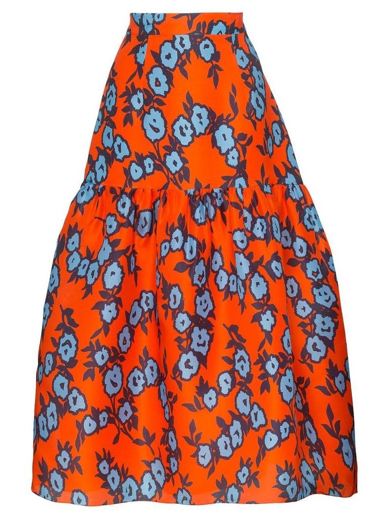 Carolina Herrera floral print tiered skirt - ORANGE