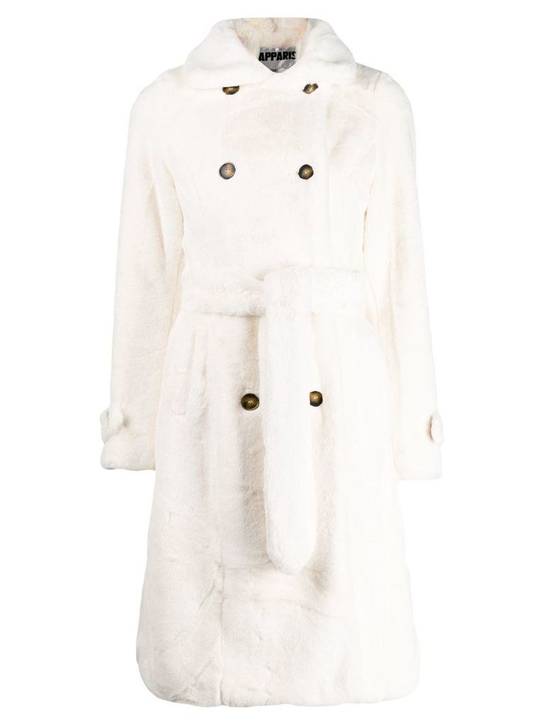 Apparis Olivia faux fur tench coat - White