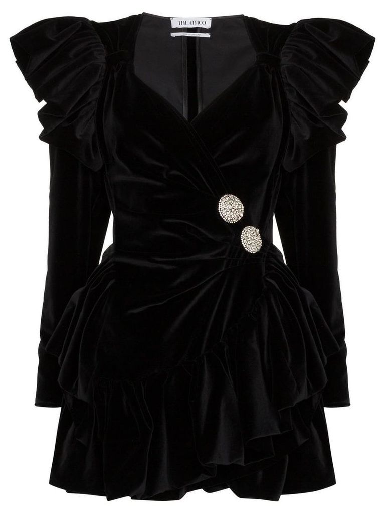 Attico ruffled velvet wrap-front mini dress - Black