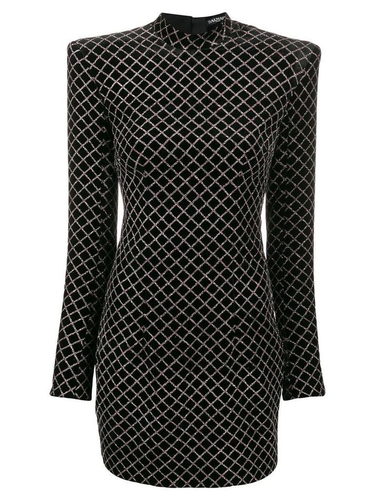 Balmain square shoulder grid dress - Black