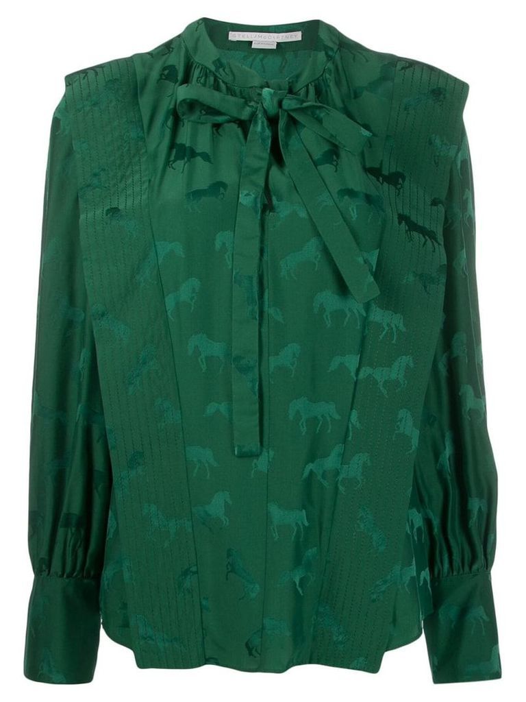Stella McCartney horses-jacquard tie-neck blouse - Green