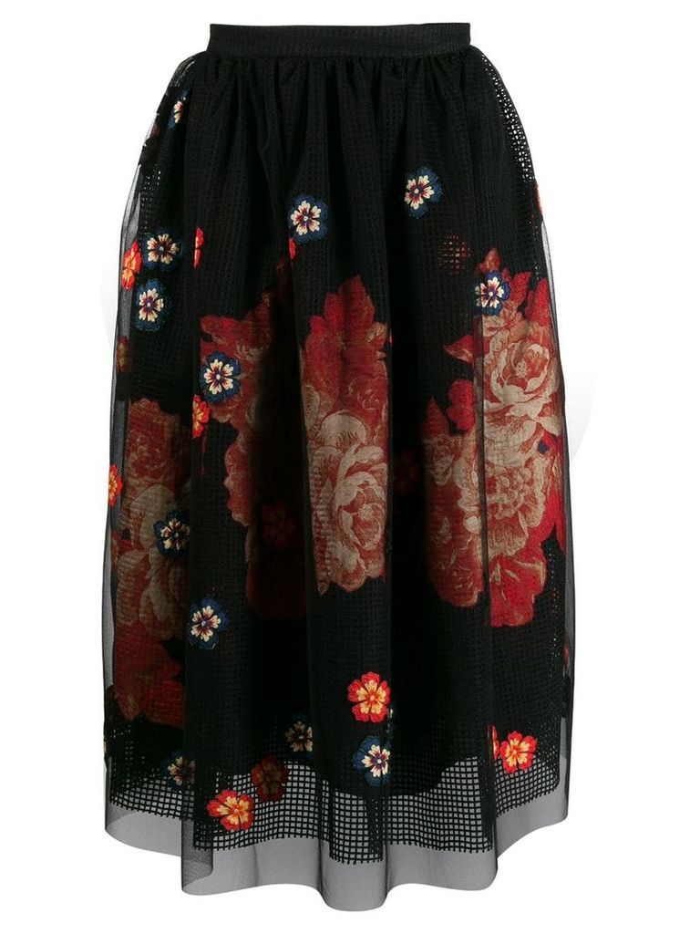 Biyan floral embroidered midi skirt - Black