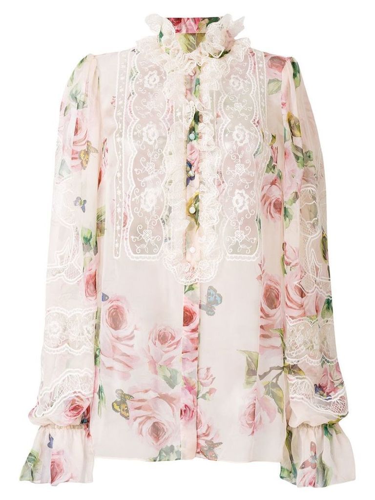 Dolce & Gabbana floral print and lace panel shirt - Pink