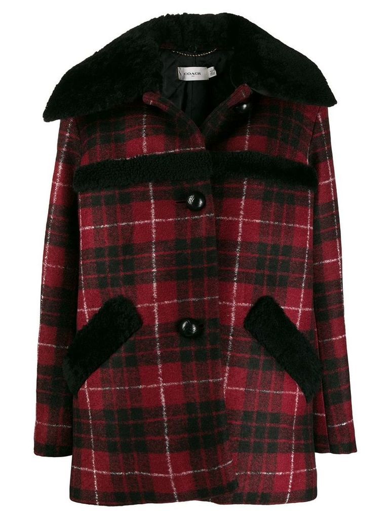 Coach checked shearling coat - Red