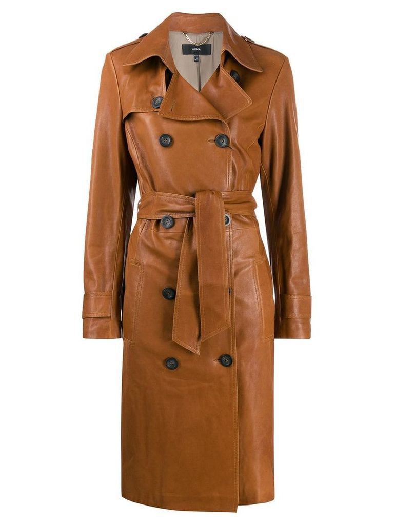 Arma leather double breasted coat - Brown