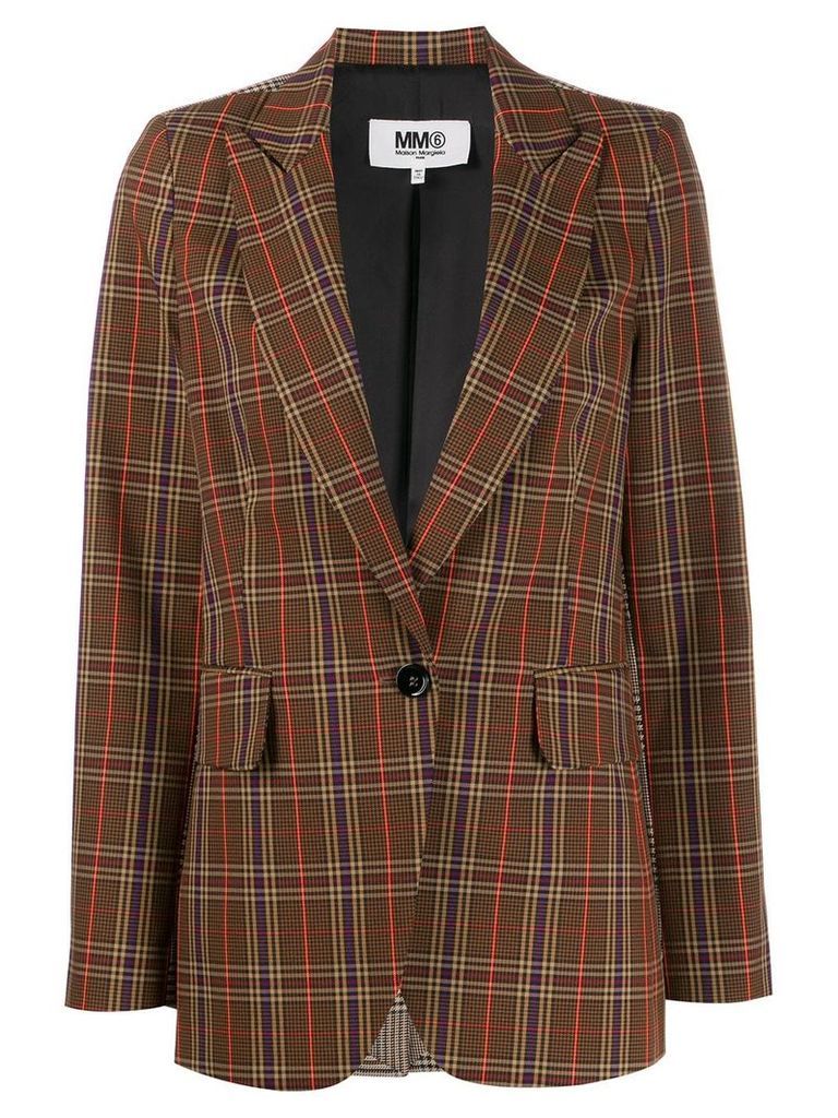 Mm6 Maison Margiela single breasted checked blazer - Brown
