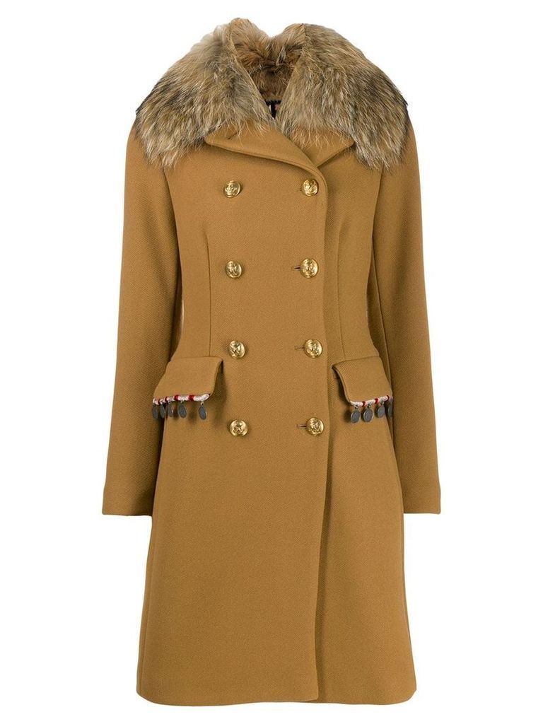 Bazar Deluxe faux fur collar coat - Brown