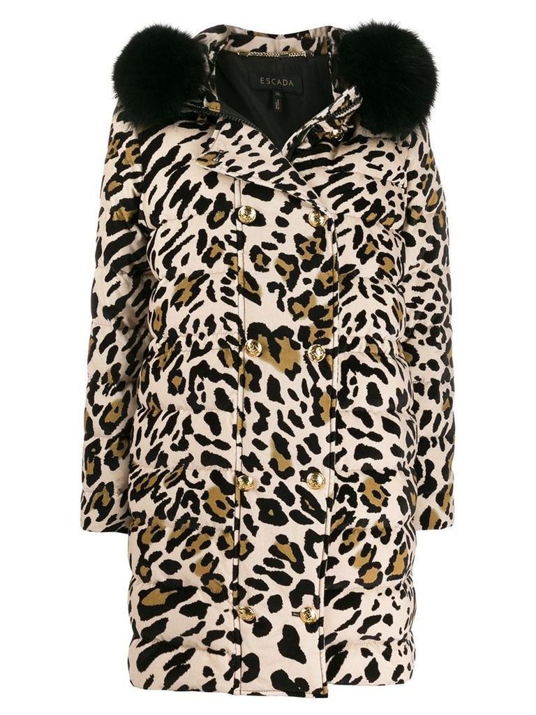 Escada leopard print parka coat - Black