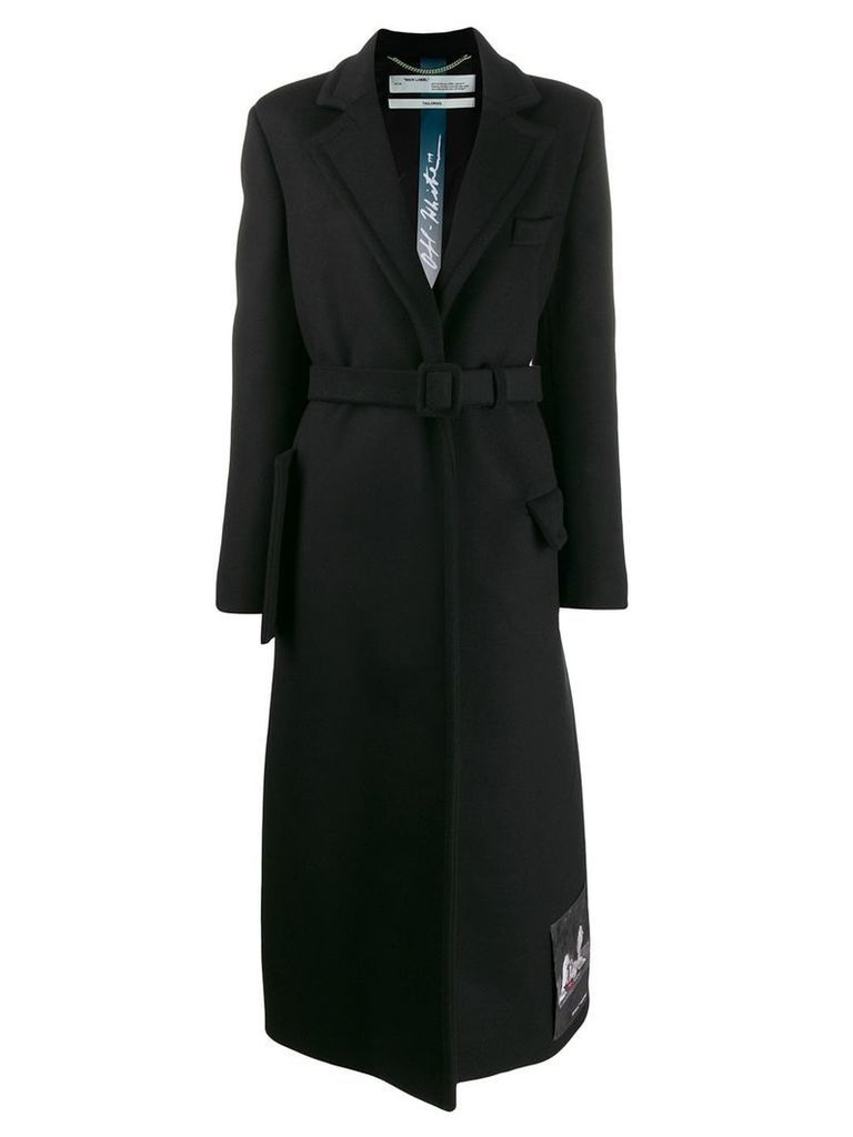 Off-White belted long coat - Black