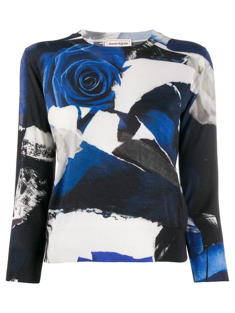 Alexander McQueen Cropped rose-print sweater - Black