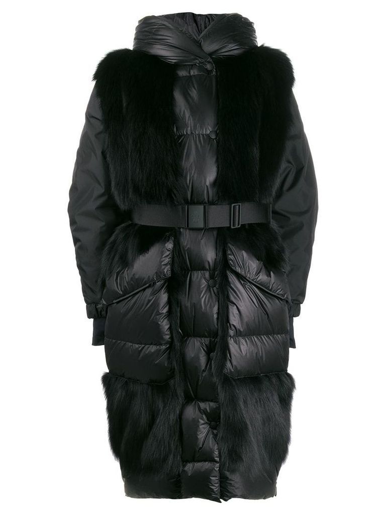 Moncler Grenoble fur panels oversized padded coat - Black