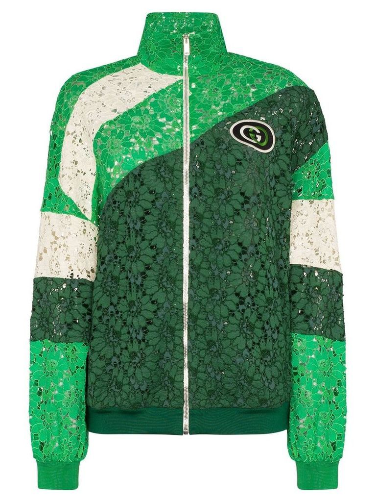 Gucci panelled lace logo patch track jacket - Green