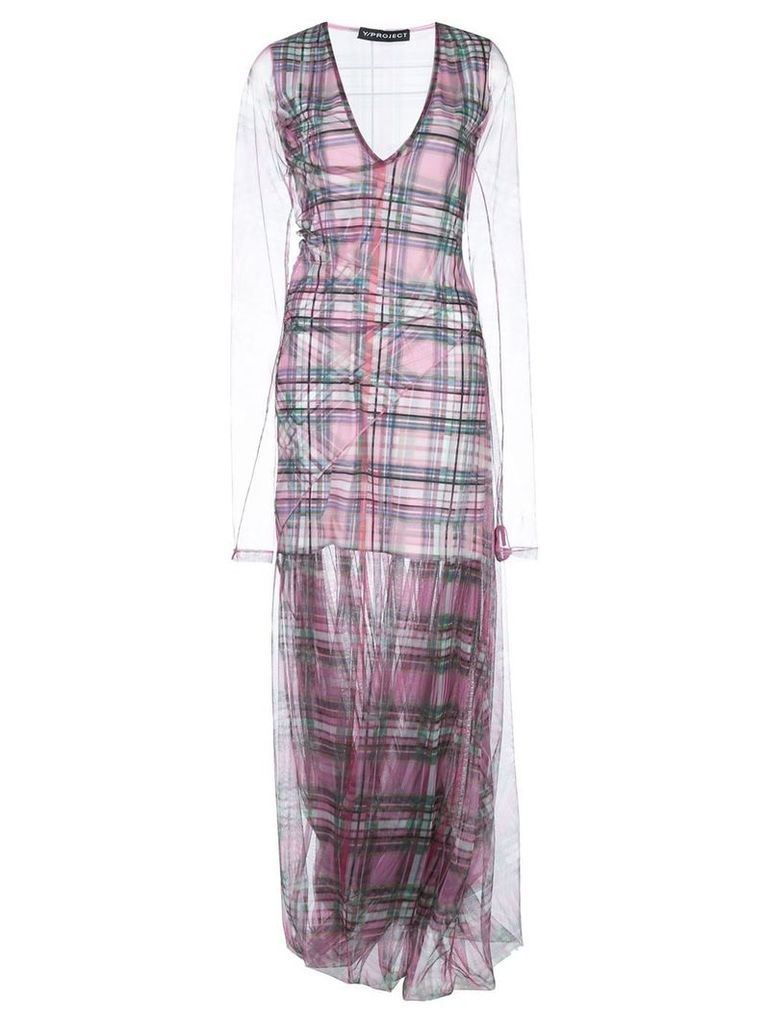 Y/Project check print layered dress - PINK