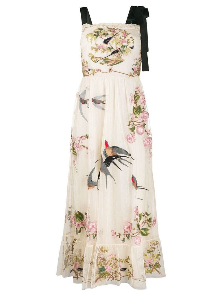 Red Valentino RED(V) floral and bird embroidered dress - Neutrals