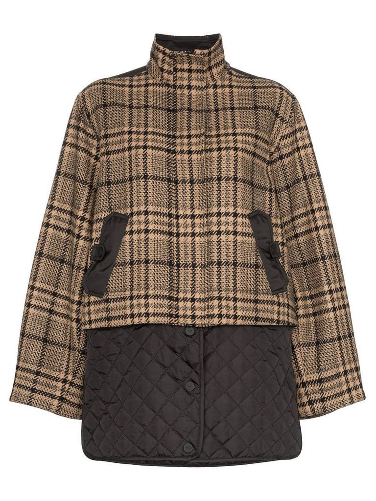 GANNI check panel quilted coat - Black