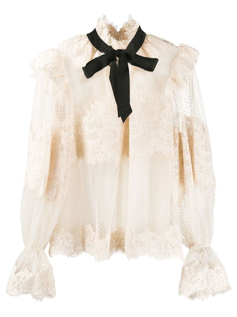Zimmermann ruffled lace insert blouse - NEUTRALS