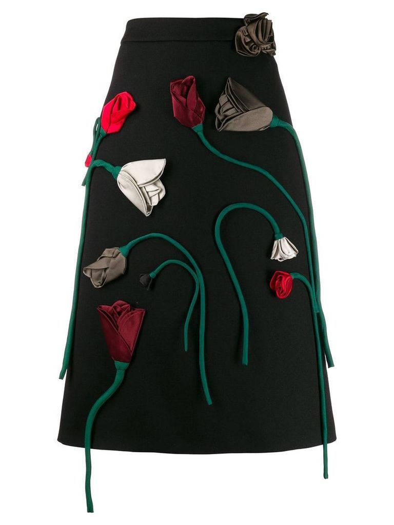 Prada rose appliqué skirt - Black