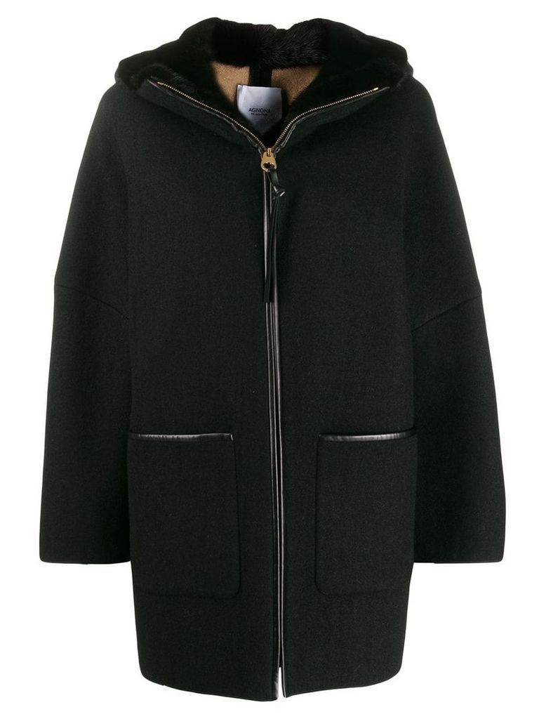 Agnona shearling zip overcoat - Black