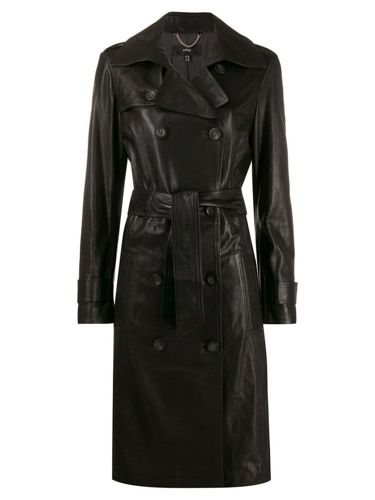 Arma leather double breasted coat - Black