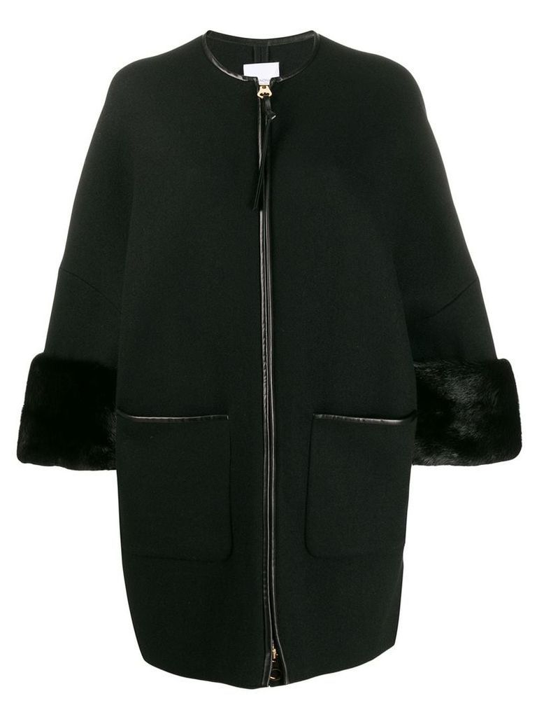 Agnona zipped cropped sleeve overcoat - Black