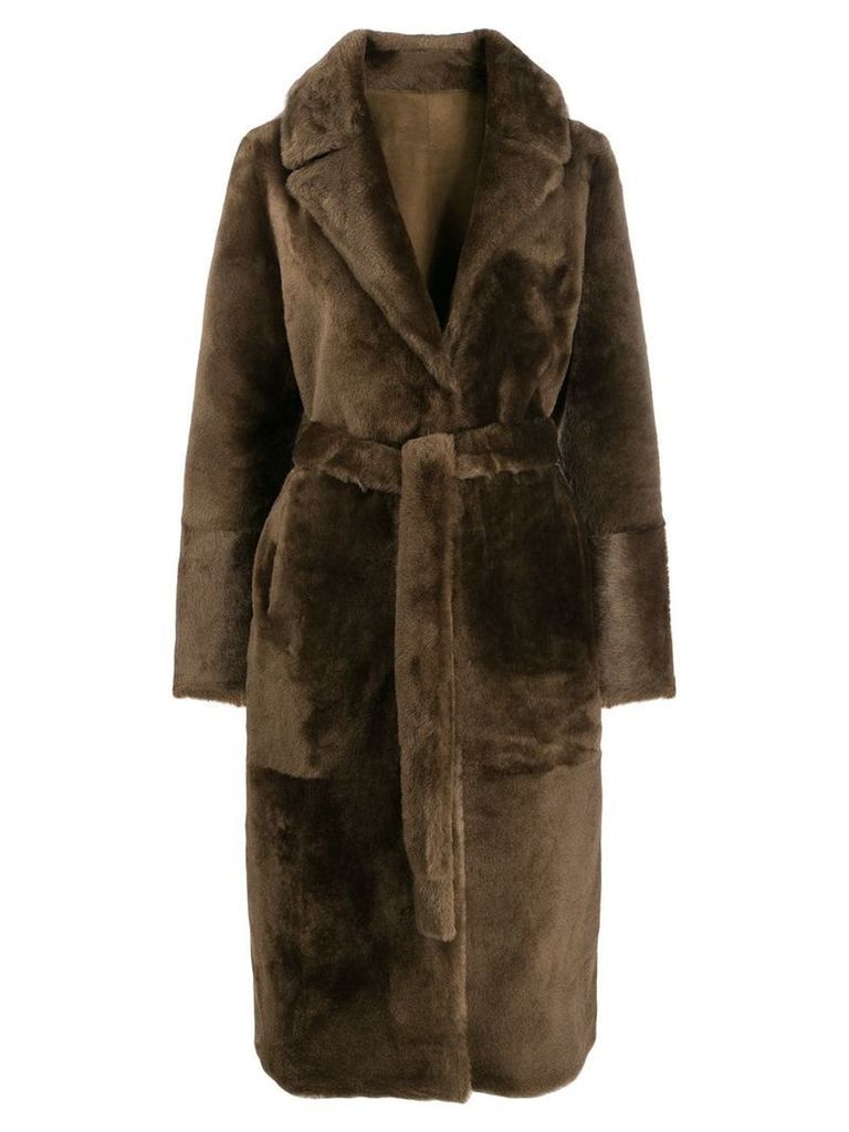 Yves Salomon belted fur coat - Brown