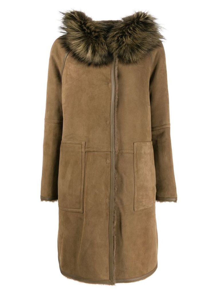 Yves Salomon hooded fur coat - Brown