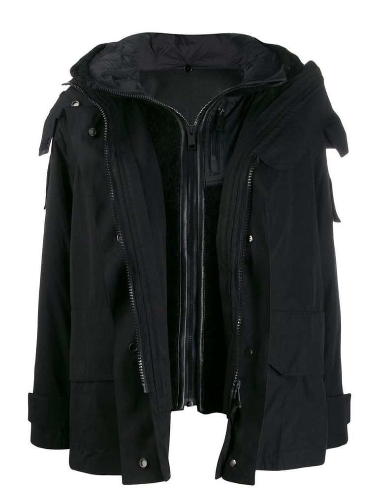 Yves Salomon Army layered hooded coat - Black