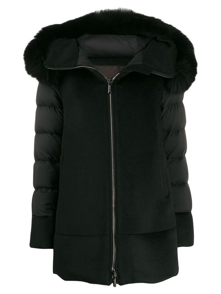 Moorer hooded zipped coat - Black