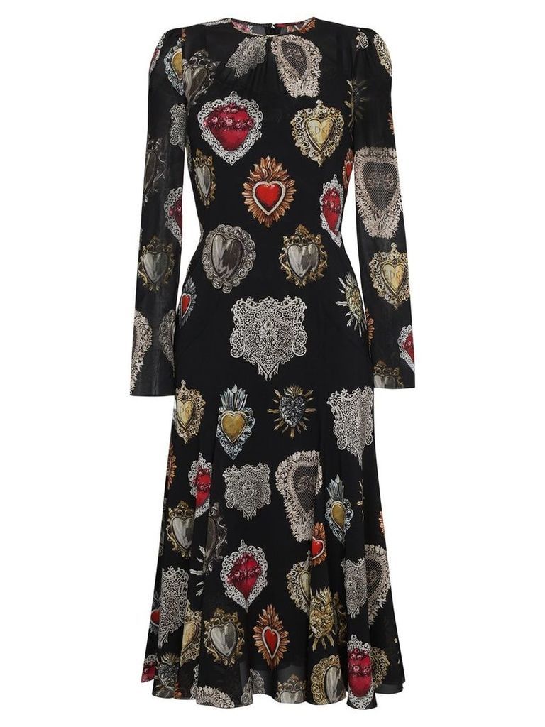 Dolce & Gabbana Black Heart Print Midi Dress