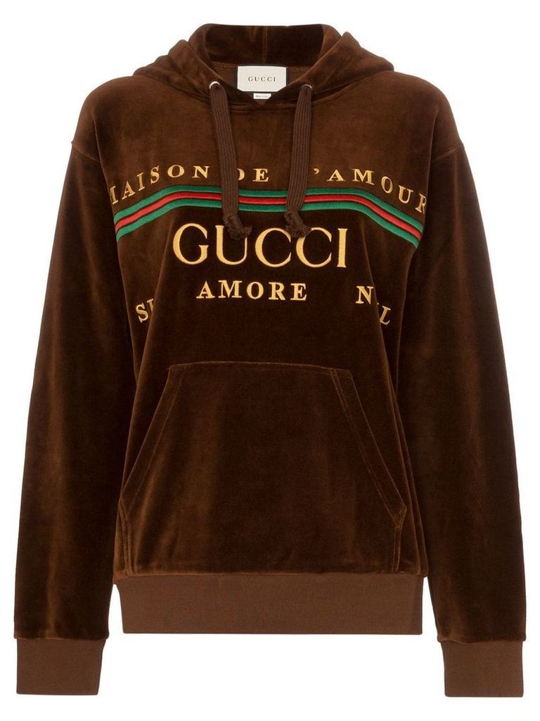 Gucci embroidered logo hoodie - Brown