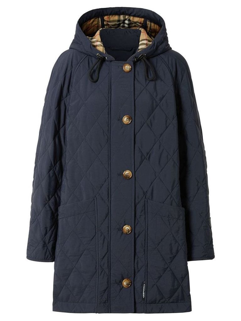 Burberry Diamond Quilted Thermoregulated Hooded Coat - Blue