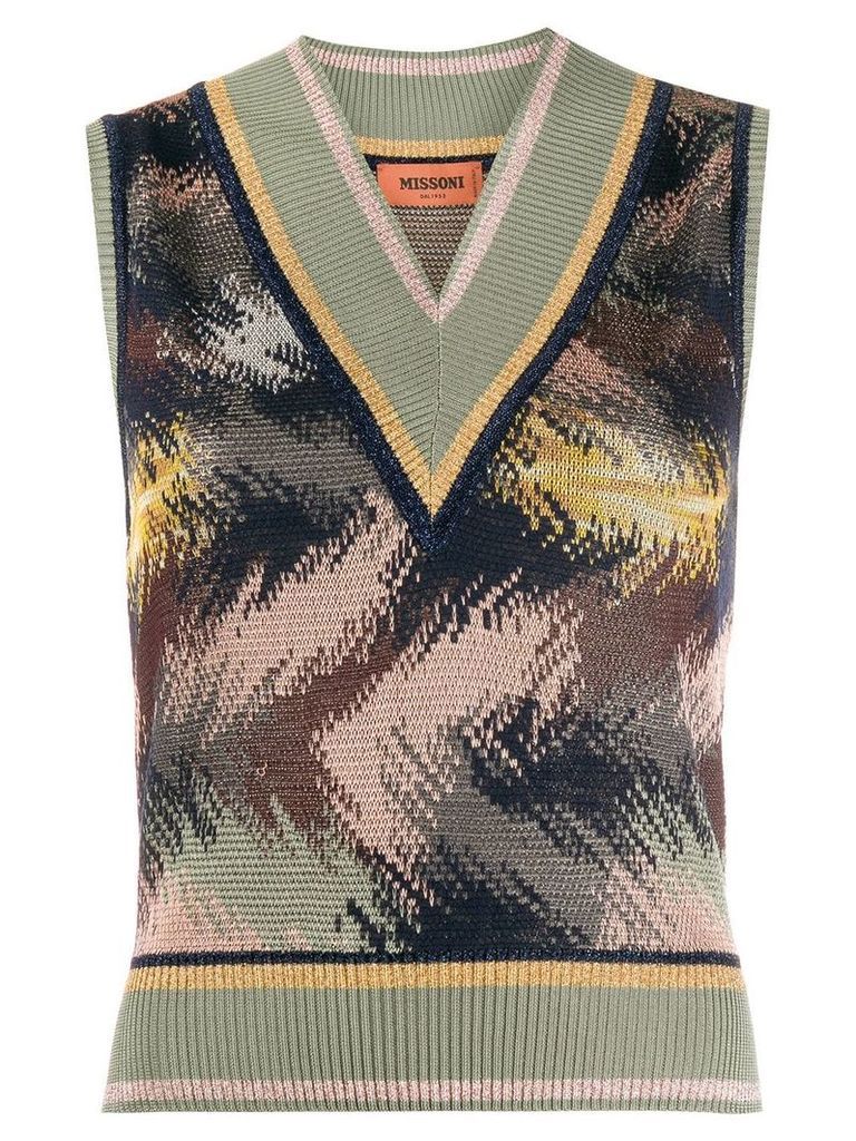 Missoni pattern mix knitted top - Green