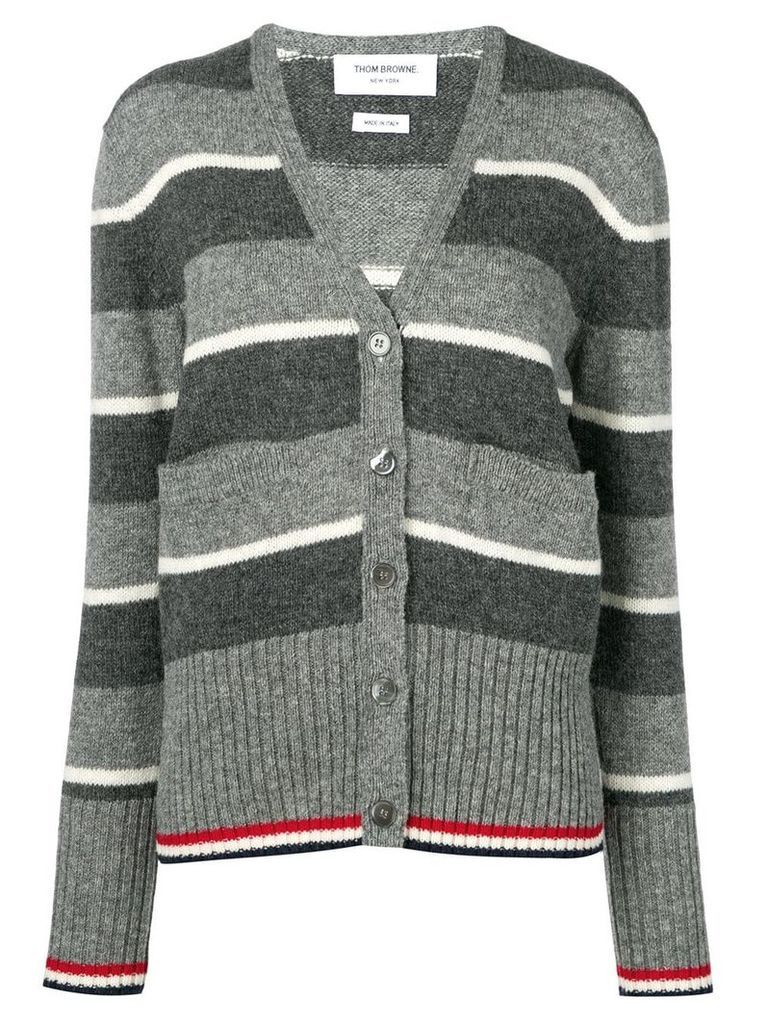 Thom Browne Wide Repp Stripe Relaxed Cardigan - Grey