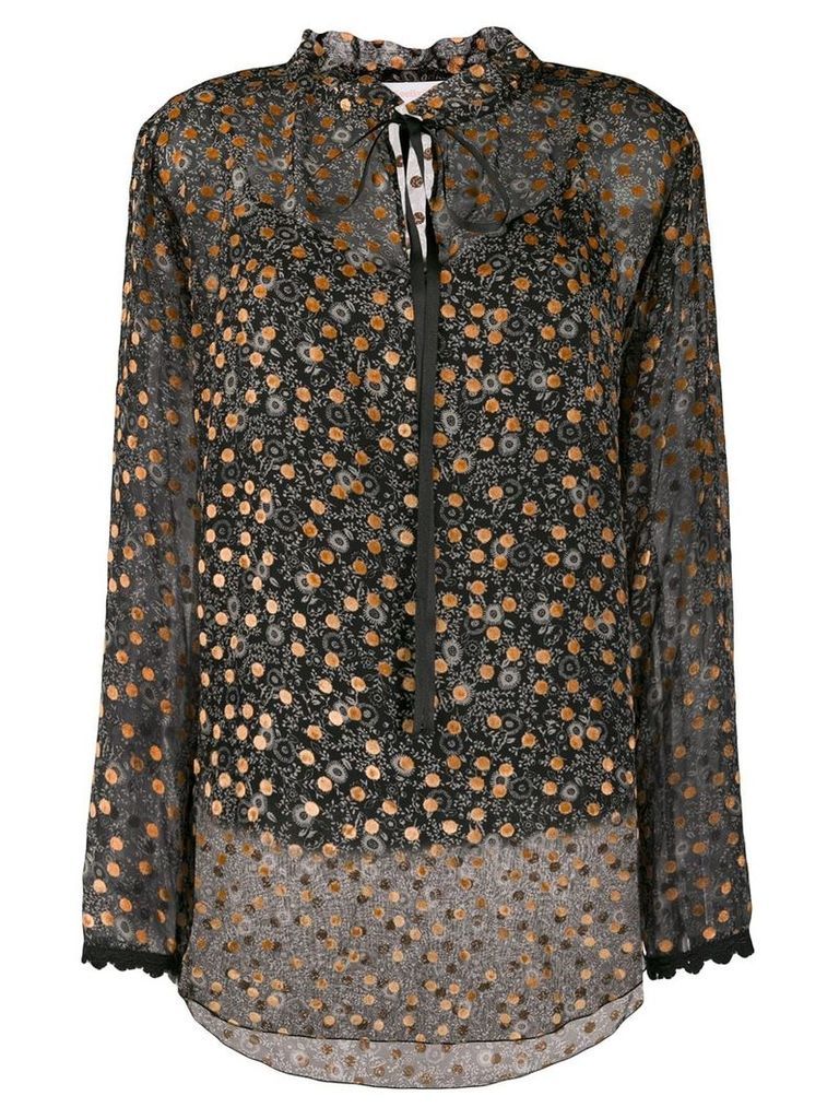 See by Chloé embroidered sheer blouse - Black