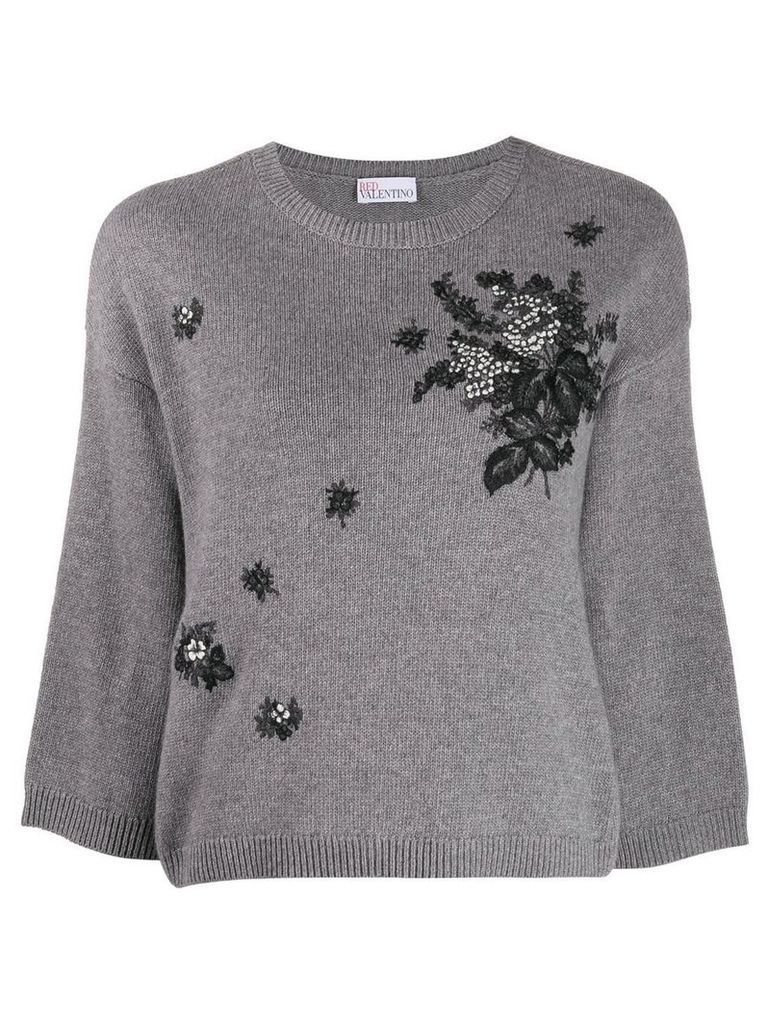 Red Valentino floral embroidery crew neck jumper - Grey