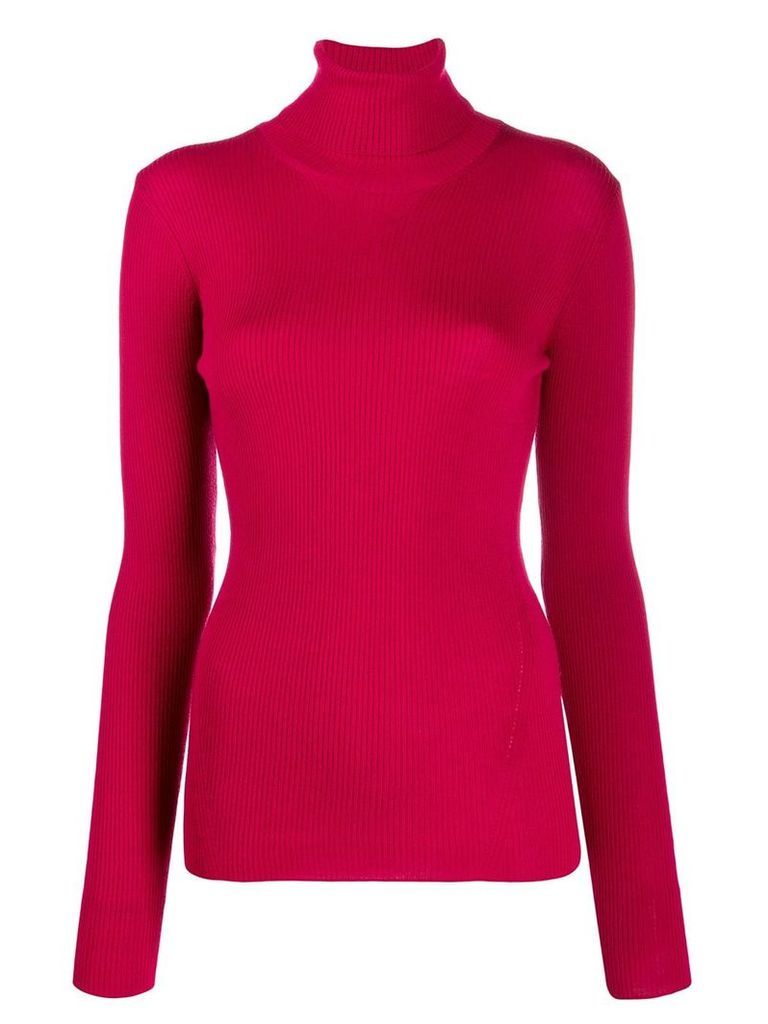 Closed roll-neck fitted sweater - PINK