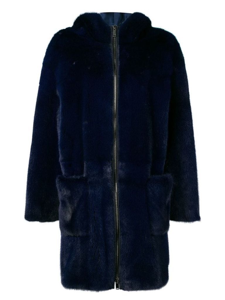 Liska Pallas hooded fur coat - Blue
