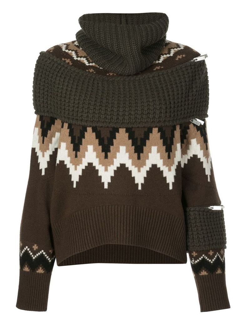 Sacai oversized turtle neck jumper - Brown