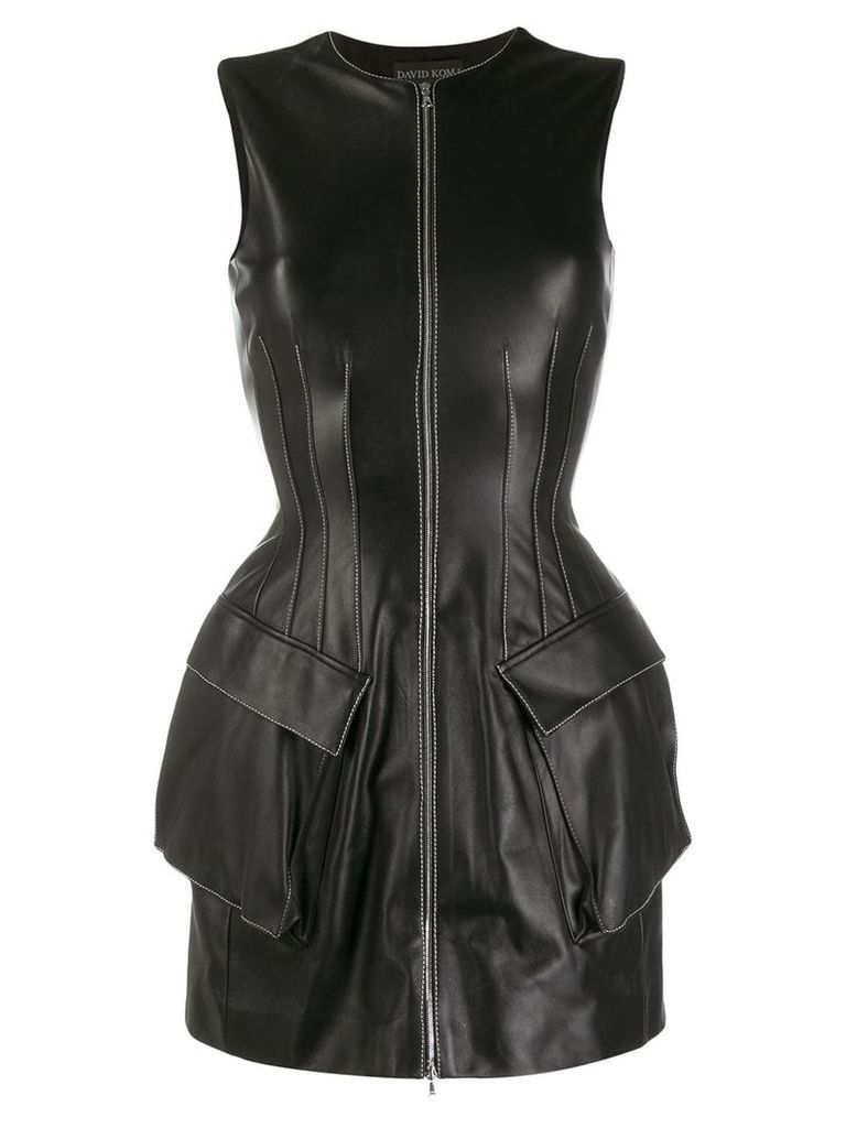 David Koma structured leather mini dress - Black