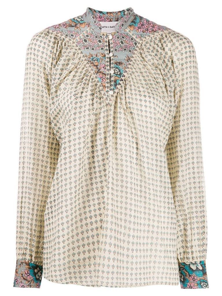 Antik Batik mixed-print tunic blouse - NEUTRALS