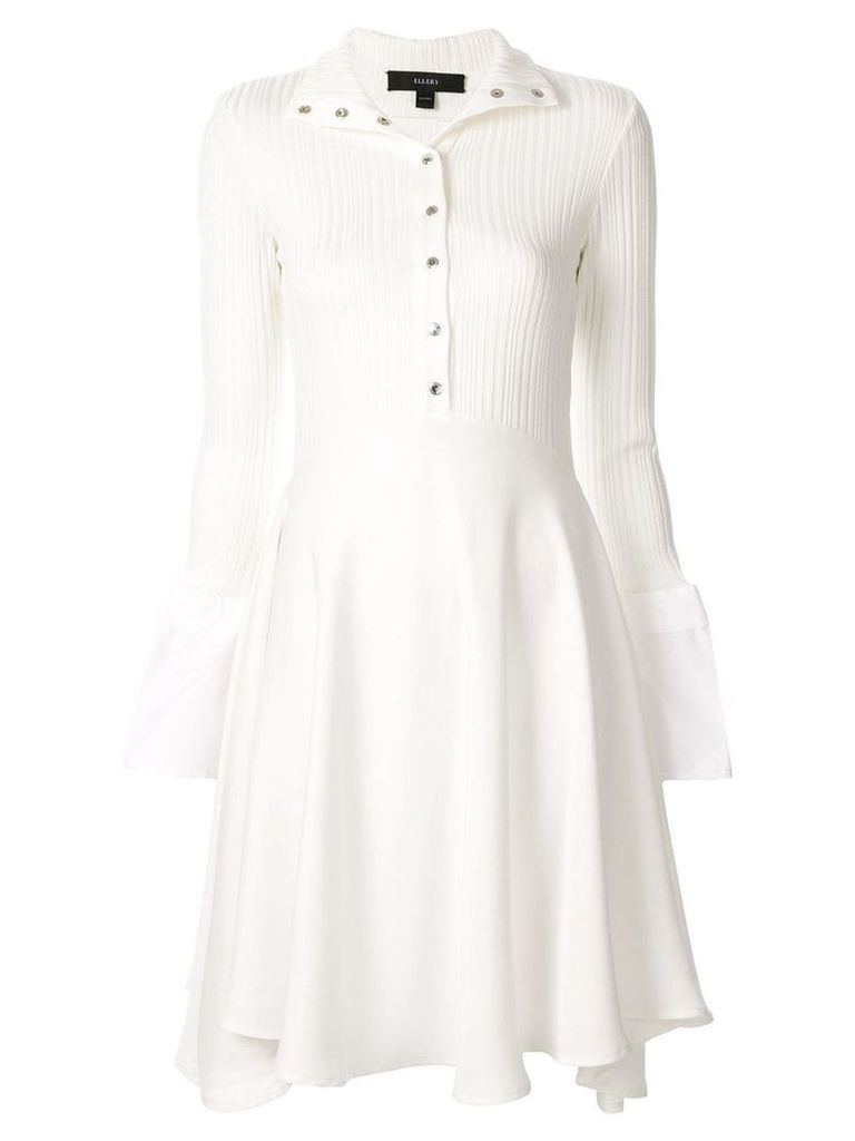 Ellery LS high-neck flared dress - White